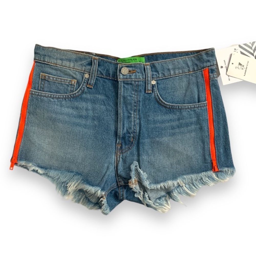 Free People x Sandrine Rose Denim Cutoff Shorts Orange Zippers